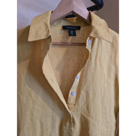 Tahari mustard yellow linen shirt women's size xs - Picture 3 of 7